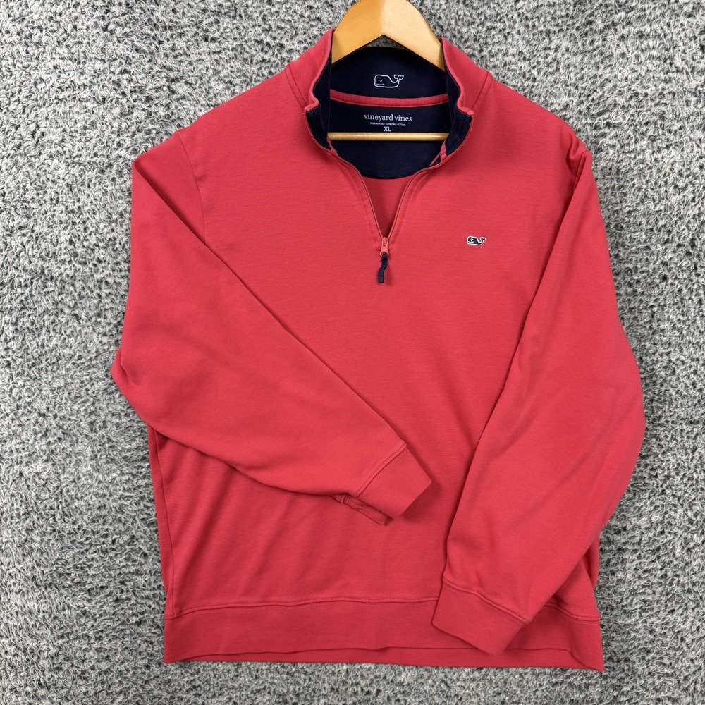 Vineyard Vines Sweatshirt Mens XL Red Pima Cotton 1/4 Zip Pullover Whale Logo